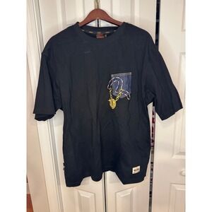 EVISU Custom Made Black Graphic Print Pocket T Shirt Men's XXL